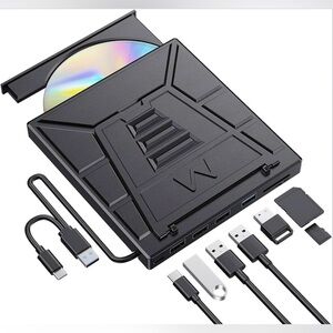 9-in-1 External CD/DVD Drive with DVD±RW/CD Burner, Plug and Play Optical Drive